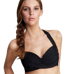 Miraclesuit NWT Norma Jean Swim Top Haltered Bikini Top Black Size 12 Retro